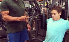 Joseph Baena in the gym with father Arnold